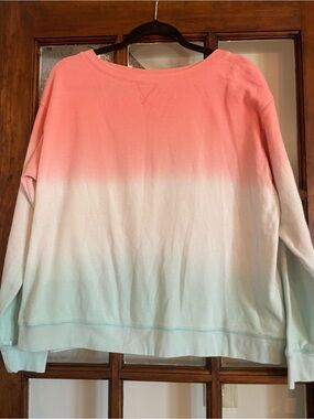 Splendid Coral-to-White Ombre Crewneck Sweater